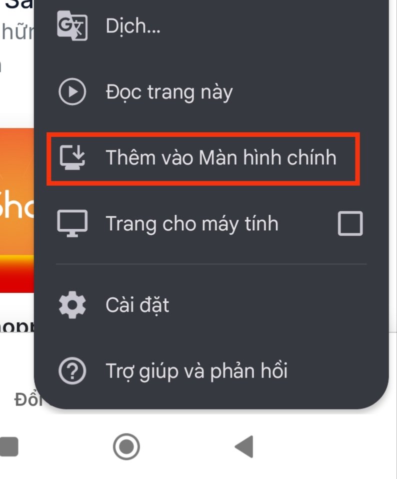 Android – Mở menu trình duyệt