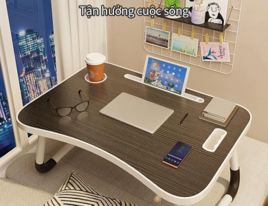 AIODIY Bàn học làm việc gấp gọn Bàn gấp máy tính xách tay Với Cup Holder Với khe cắm thẻ