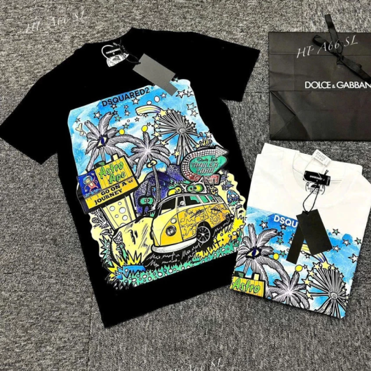 Áo Phông Cho Nam Nữ Dsquared2 Họa Tiết in hình cây dừa Cực Sắc Nét Đẹp 2 Màu Trắng Đen hot 2025 [M02]